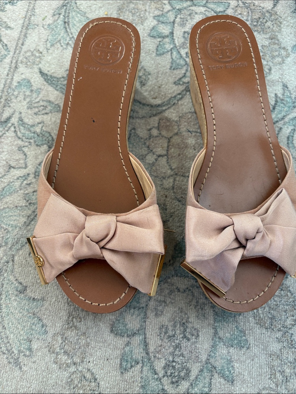 Tory Burch Penny Bow Wedge Slide Sandal Size 8.5